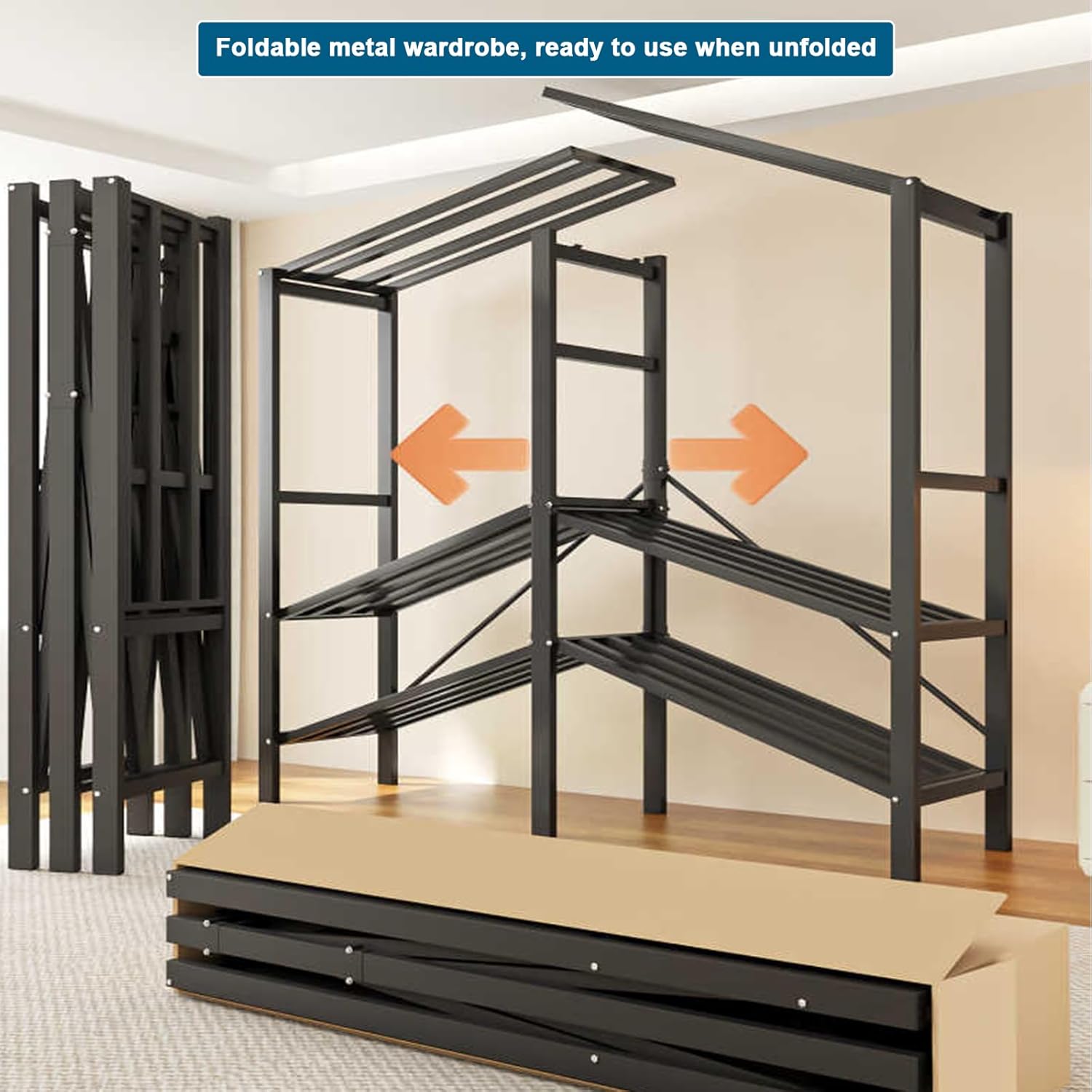 75in Heavy Duty Clothes Rack with Black Cover Foldable Covered Clothes Rack for Hanging Clothes portable Wardrobe Closet System Freestanding Coat Storage Garment Racks for bedroom (black, 75in)