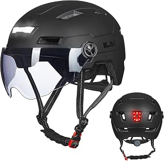 ILM 自転車 ヘルメット 大人 夜間照明LEDライト バイザー付き CE/CPSC認証 ロードバイク サイクリング 通学通勤 軽量通気 耐衝撃