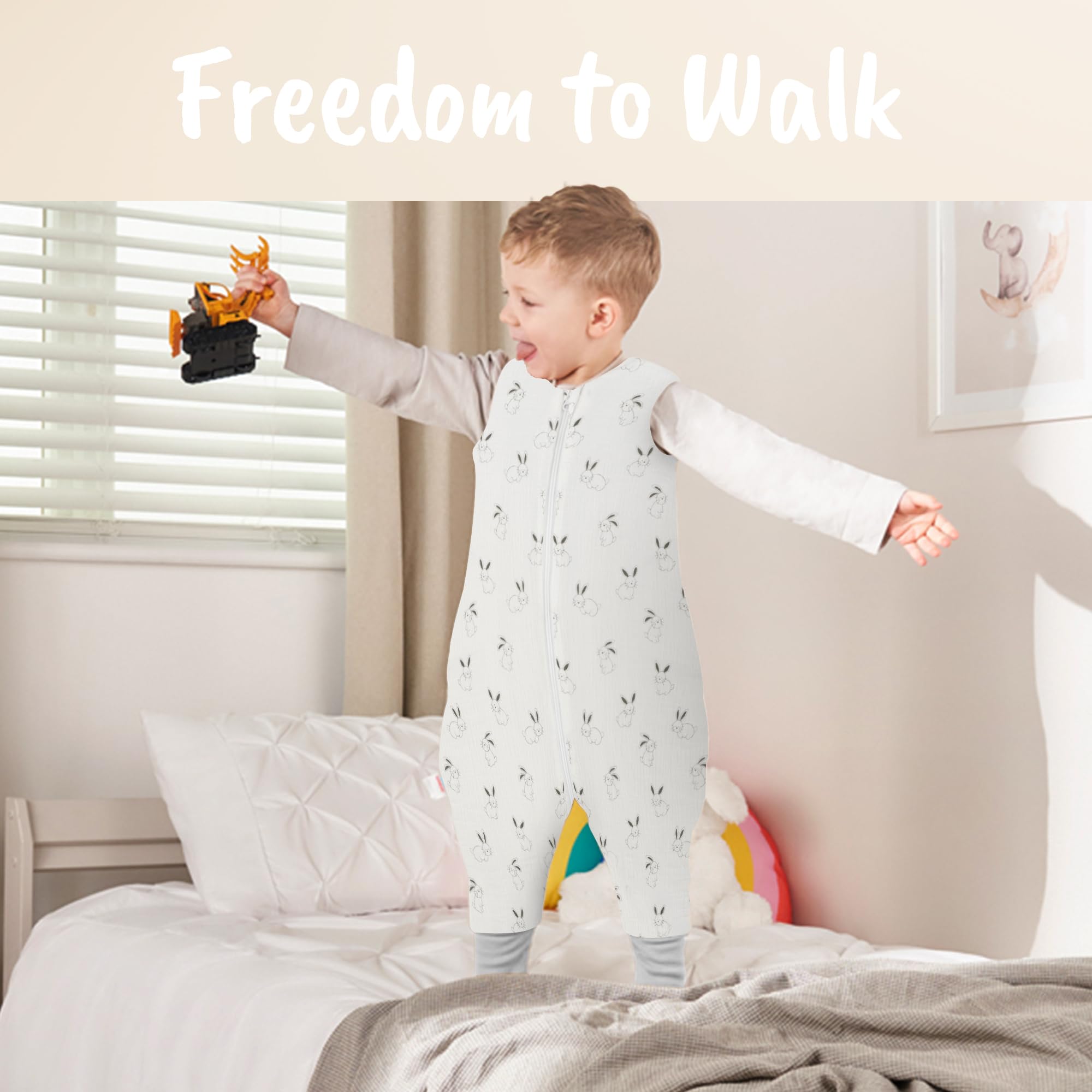 Juicy Bumbles Sacco Nanna con Piedini 2.5 Tog Imbottito in Garza di Cotone - Sacco Nanna Invernale 1-4 Anni - Sacco Nanna 2.5 Tog con Gambe Sacco Nanna Autunno Inverno