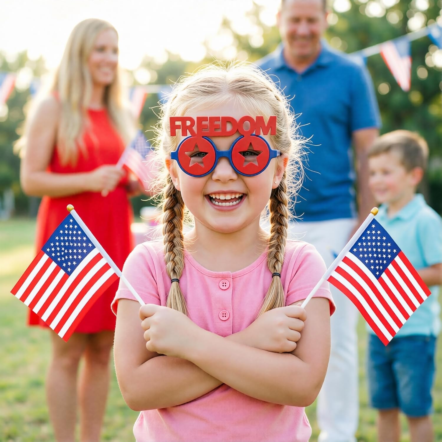 2 Pack 4th of July Glasses — 250th Anniversary Star Sunglasses with "250" & "FREEDOM" Design | Red Blue Patriotic Party Favors for Independence Day Parade BBQ Photo Booth Props, Kids Adults