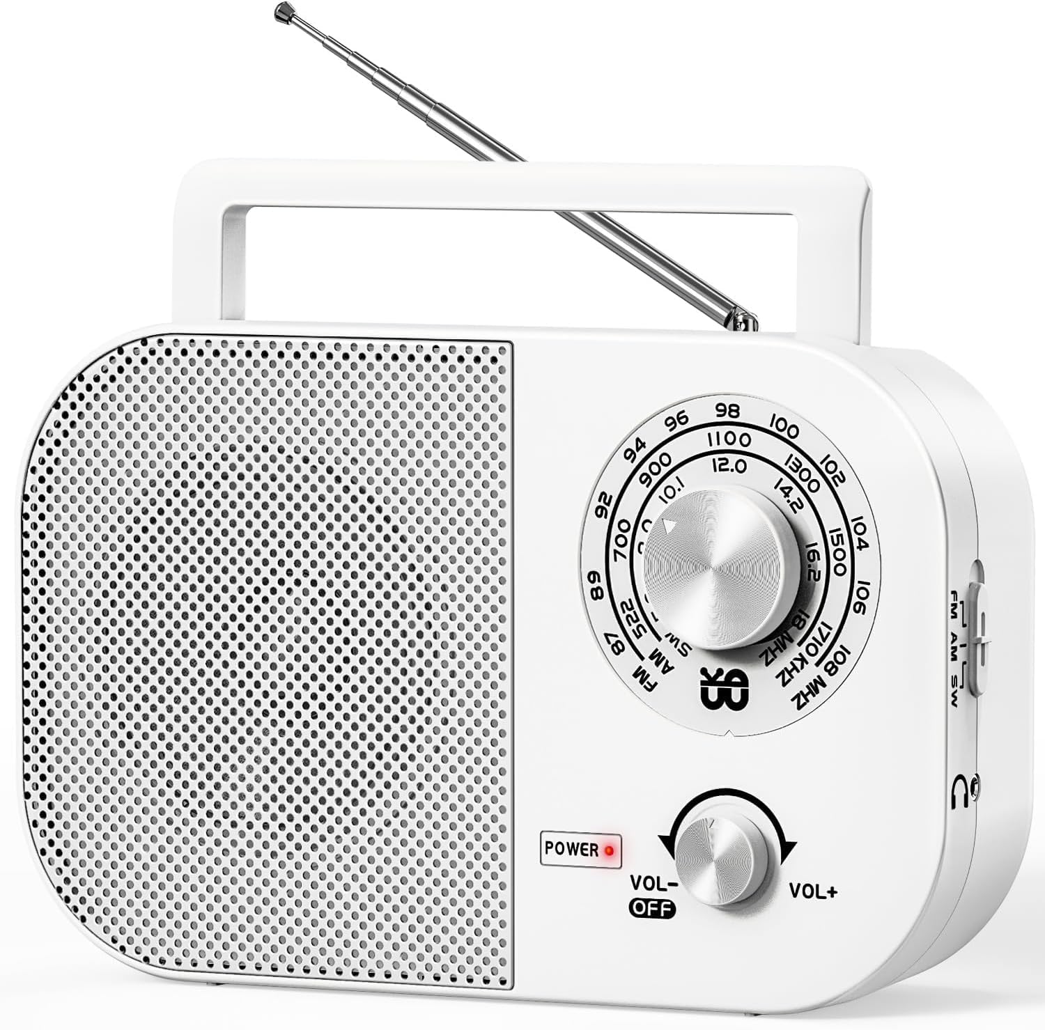 Tendak Portable Radio AM FM SW, Shortwave Radio with Loud Speaker, Transistor Antenna, Headphone Jack and Large Tuning Knob, Battery Powered or Plug in Wall for Home Outdoor Emergency - White