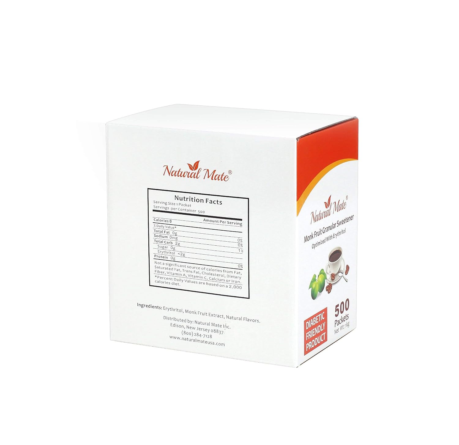Natural Mate Monk Fruit Sweetener Packets, 500 Count (2 grams/packet) | 1 Pack