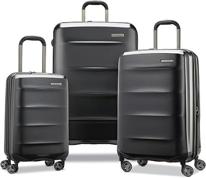 Samsonite Octiv Lightweight Hardshell 3-Piece Luggage Set 20/24/28 - Durable & Impact Resistant, 360 Aero Trac Spinner Wheels, Adjustable Telescopic Handle, Expandable, TSA Approved Lock - Black