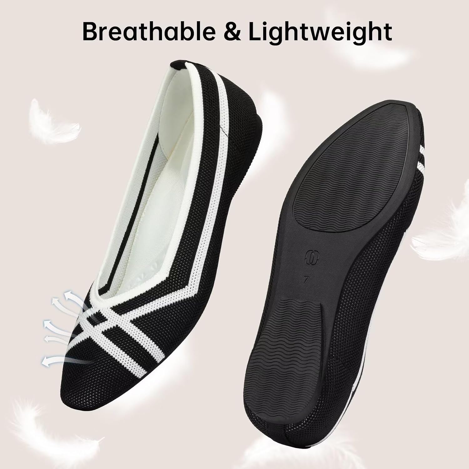 Frank Mully Women's Flats Square-Toe Washable Shoes Comfortable Knitted Ballerina Flat for Daily Wear