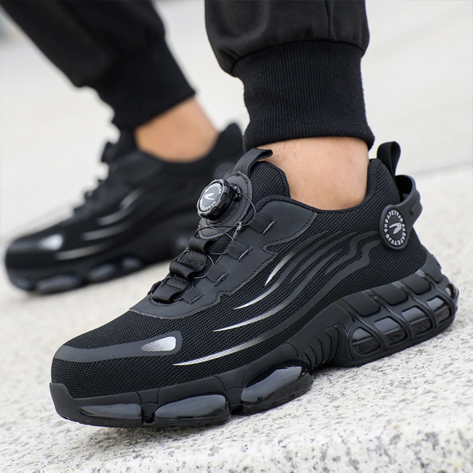 R-Win Zapatos de Seguridad para Hombres y Mujeres Puntera de Acero Zapatillas de Trabajo sin Cordones con Botón para Ppretar Cojín de Aire a Prueba de Pinchazos
