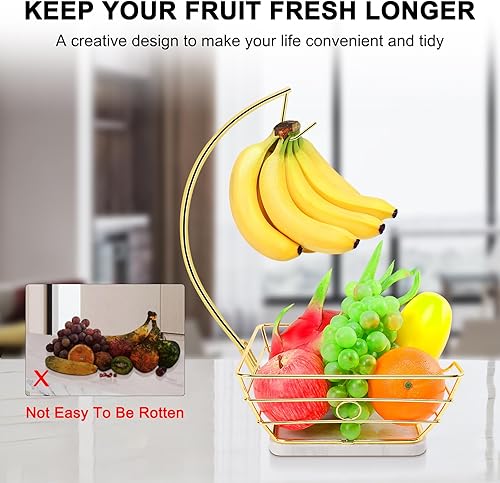 Miniatura 4 de Livabber Cesta de frutas para encimera con colgador de plátano, moderno recipiente de almacenamiento de frutas y verduras, con soporte para árbol de