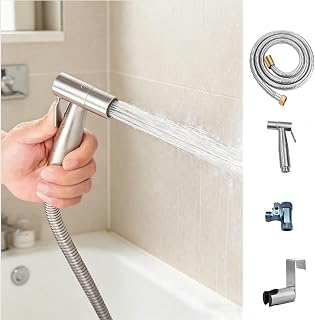 Pulverizador de bidé de inodoro de mano de acero inoxidable, presión de agua ajustable, con manguera, kit de lavado femenino, accesorio de higiene de baño para limpieza de pañales de tela