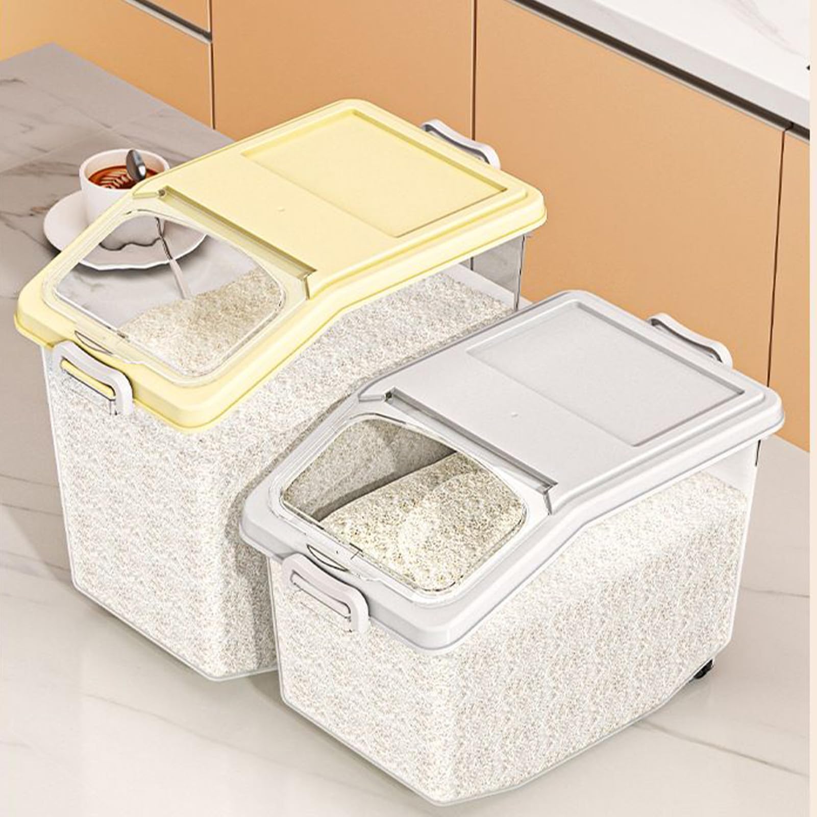Tanque de granos doble embalaje, depósito transparente para escala, Rolemmer Soporte de cuarto de lavado para detergente para jardinería Congelador de semillas seguro Productos fuerte Hardware