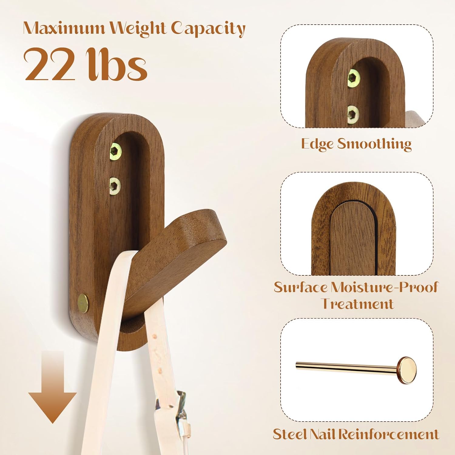 Stylish Wood Coat Rack Hooks - 3-Pack Wall-Mounted Organizer for Entryway image 4