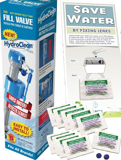 Hydroclean Premium Toilet Fill Valve Kit with 20 Leak Detecting Tablets