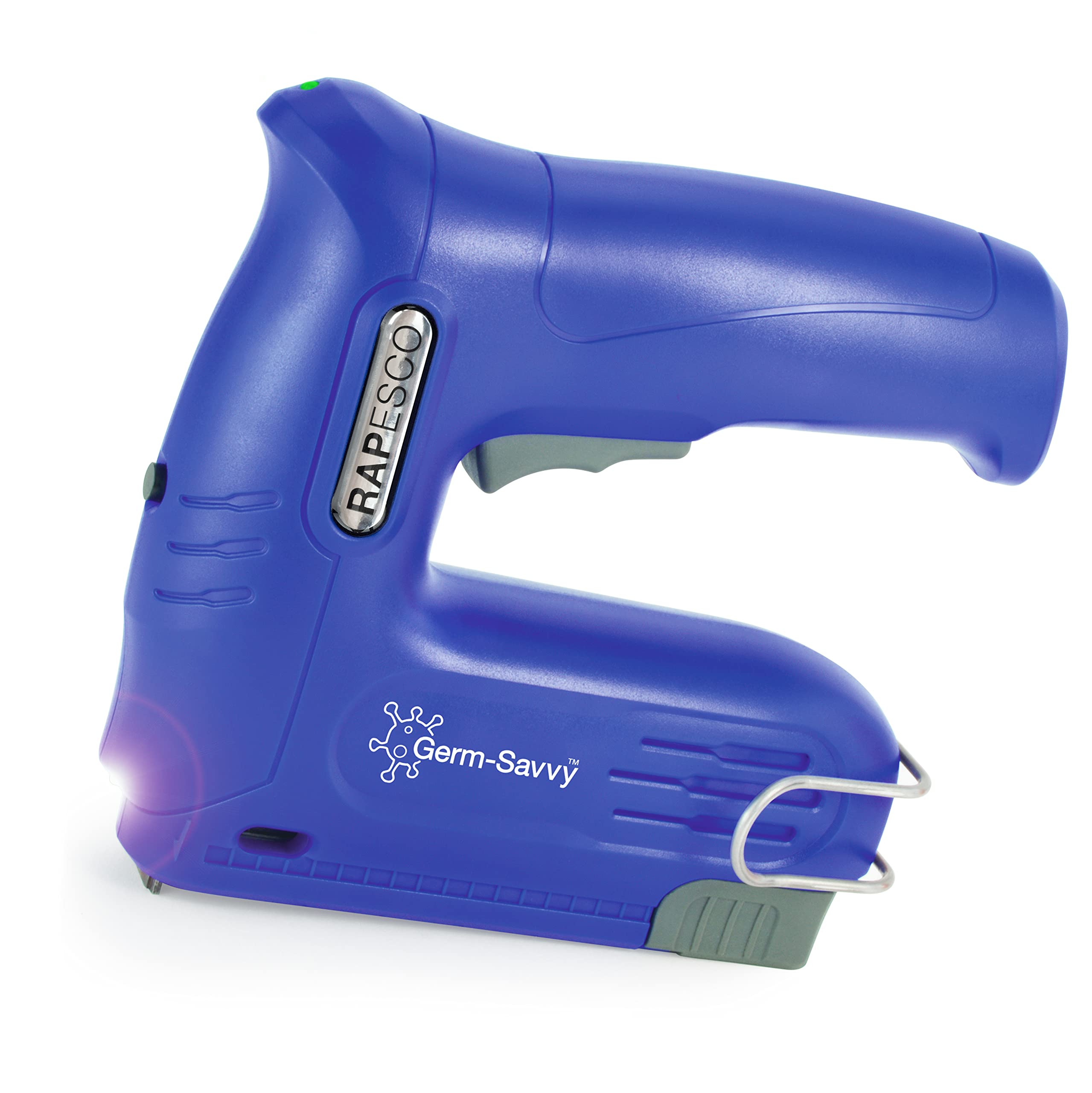 Rapesco 1634 Germ-Savvy Antibacterial, T12-USB Cordless Electric Staple Gun with Integrated 4V Lithium-Ion Battery, Blue