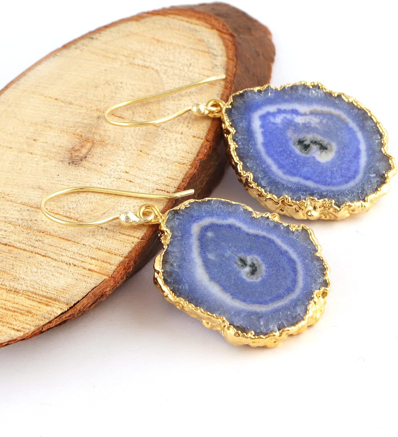 Guntaas Gems Statement Blue Solar Quartz Brass Gold Electroplated Handmade Drop Dangle Solar Earring Jewelry