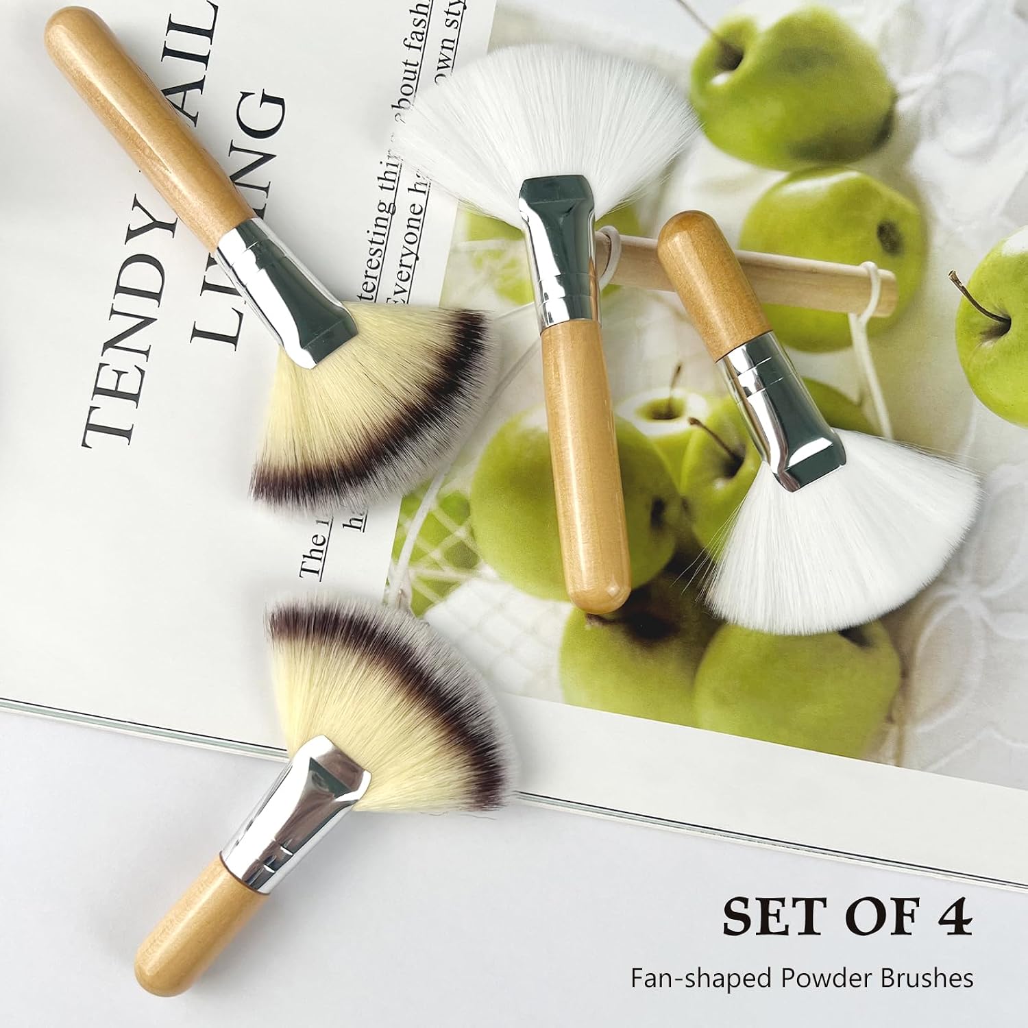 4 Pack Facial Fan Brush, Soft Bristle Face Makeup Brush, Professional Highlighting Make Up Brush Cosmetic Tools for Loose Powder Highlighting Blush
