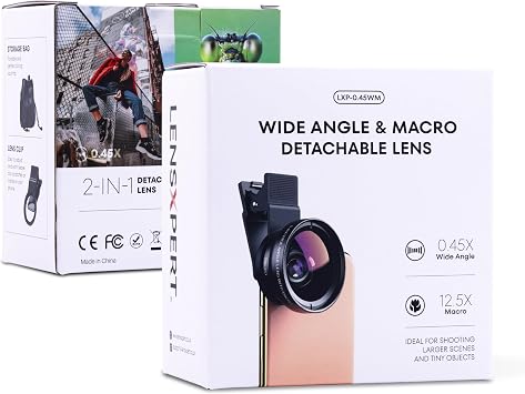 LensXpert Universal 2-in-1 Cell Phone Camera Lens Kit 0.45X Super Wide Angle & 12.5X Macro Lens, Clip-On Attachment for iPhone, Samsung, Android Smartphones Capture Stunning Photos Anywhere