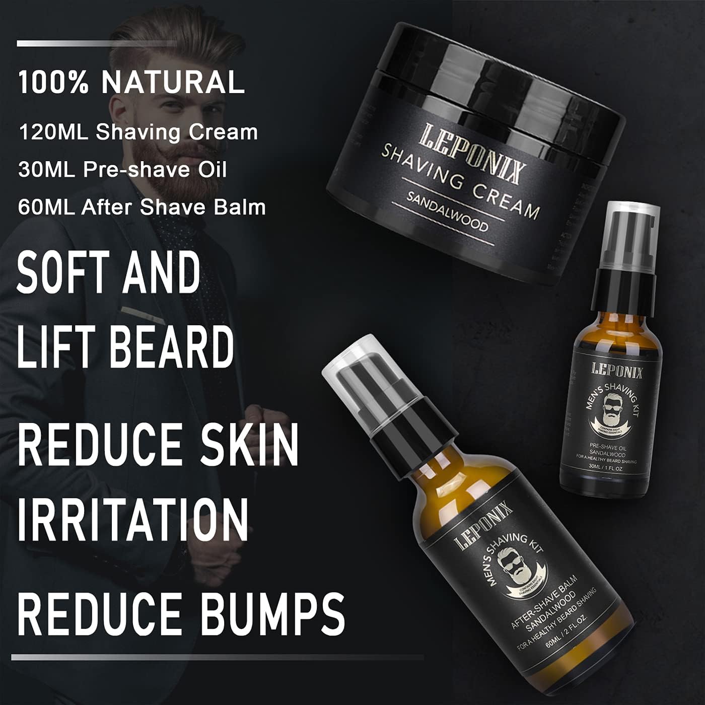 Shaving Kit for Men Shaving Set of Sandalwood Shaving Cream, Mens After Shave Balm - Image 4