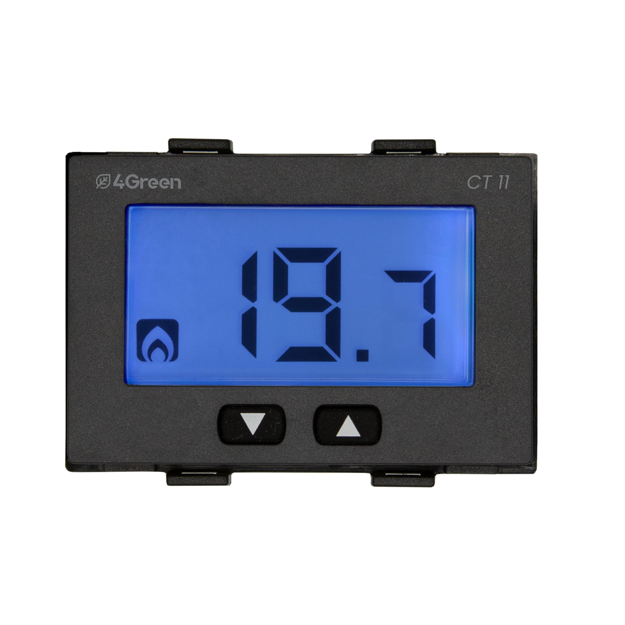 CT 11A wbudowany termostat 503 (3 moduły), niebieski podświetlany wyświetlacz, termostat pokojowy do kotła i klimatyzacji, zasilanie 230 V, panele przednie biało-szaro-antracytowe