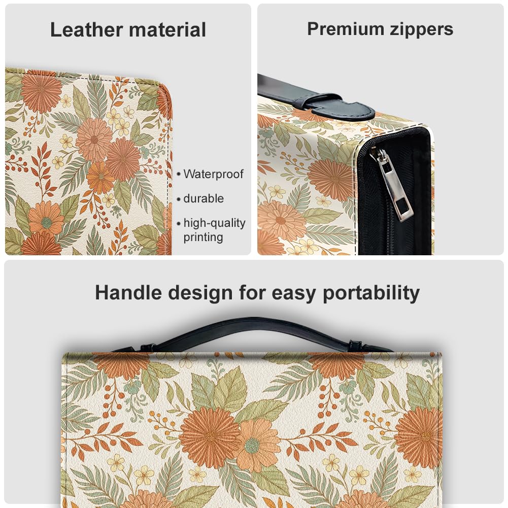 Hobbspring Chrysanthemums Bible Cover Case for Men Women Flower Floral Bible Cover with Bookmark Beautiful Carrying Book Cases with Handle and Zipper PU Leather Bag for Adults Students(Orange) - Image 4