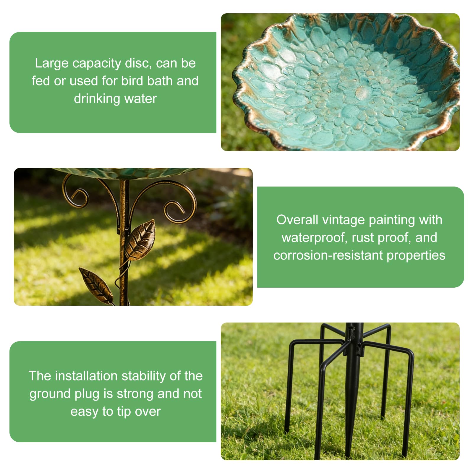 GOMETY Bebedero para pájaros de pie, para jardín, resistente al invierno, de metal, resistente a las heladas, para exteriores, 2 en 1, bebedero para pájaros y comedero para aves silvestres, 77 cm