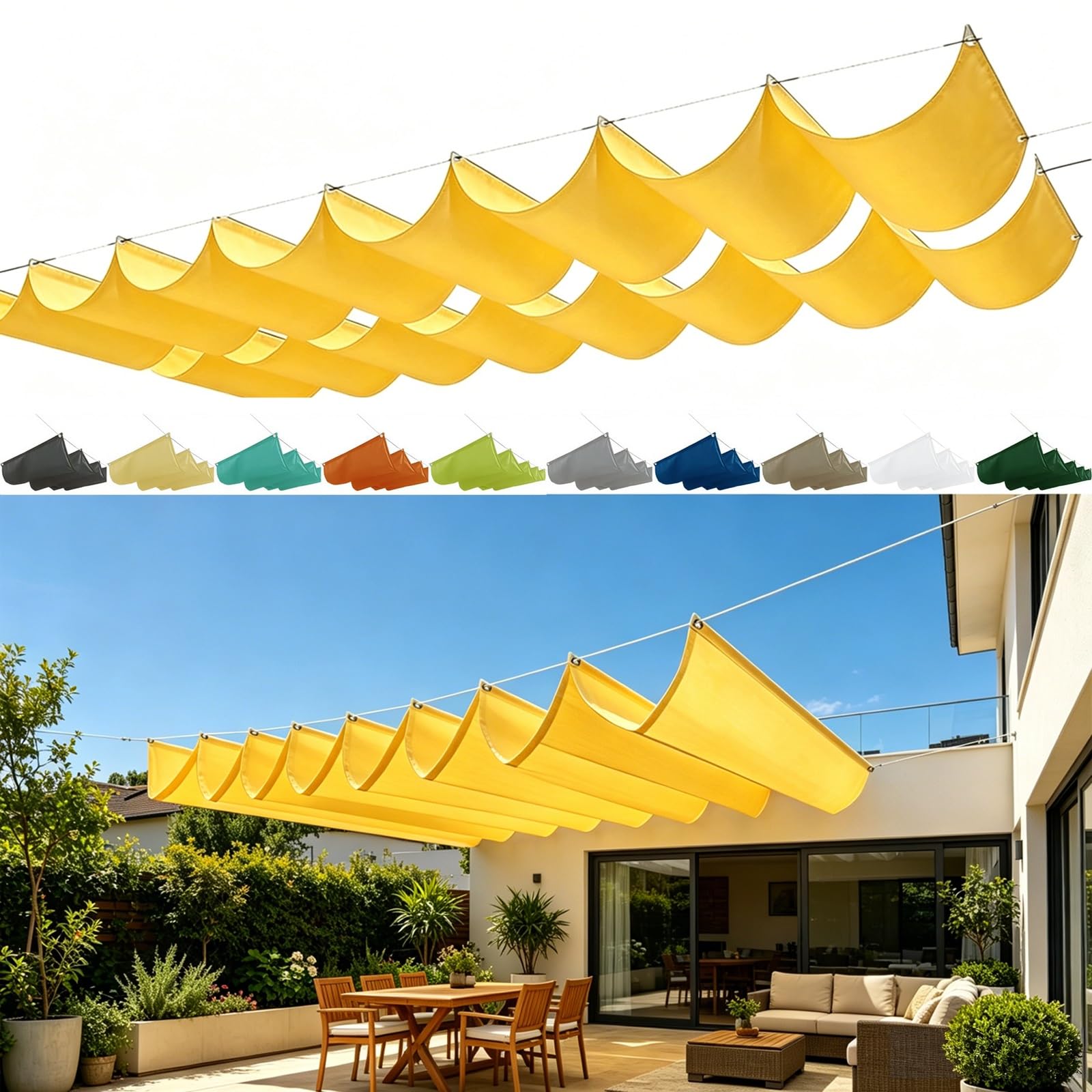 Voile d'ombrage pour terrasse et patio bâche jaune rétractable 100x300 cm