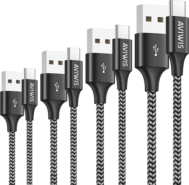 USB C Charger Cable 4Pack 0.5M+1M+2M+3M Type C Charger Fast Charging Cable 3A Lead Nylon Braided Compatible for Samsung Galaxy S22 S21 S20 S10 A52 A20e A12, Huawei P40 P30, Google Pixel, Black