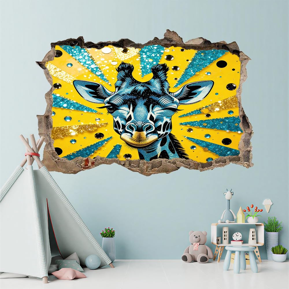 Wandsticker 3D Durchbruch Giraffe Wandtattoo kinderzimmer Deko Tier Wandaufkleber Wanddurchbruch Wandsticker Wandbild für Teenager Zimmer Wohnzimmer Schlafzimmer