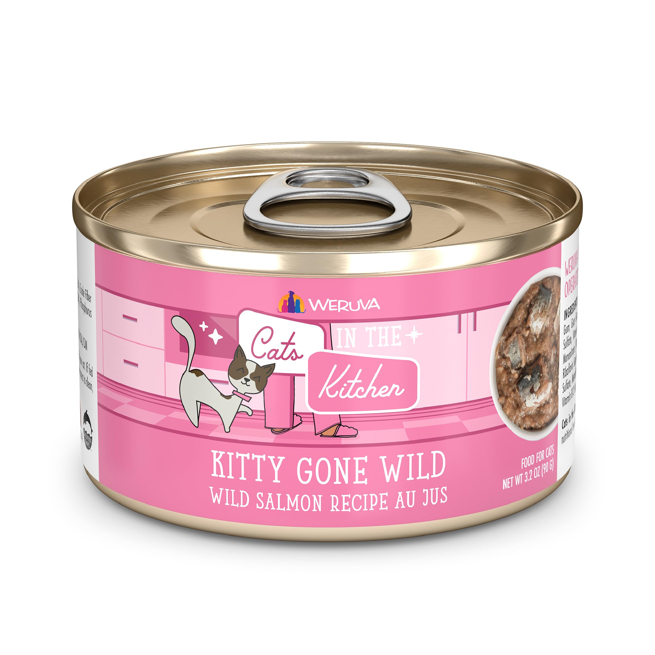 Weruva Cats in The Kitchen, Kitty Gone Wild with Wild Salmon Au Jus Cat Food, 3.2oz Can (Pack of 24)