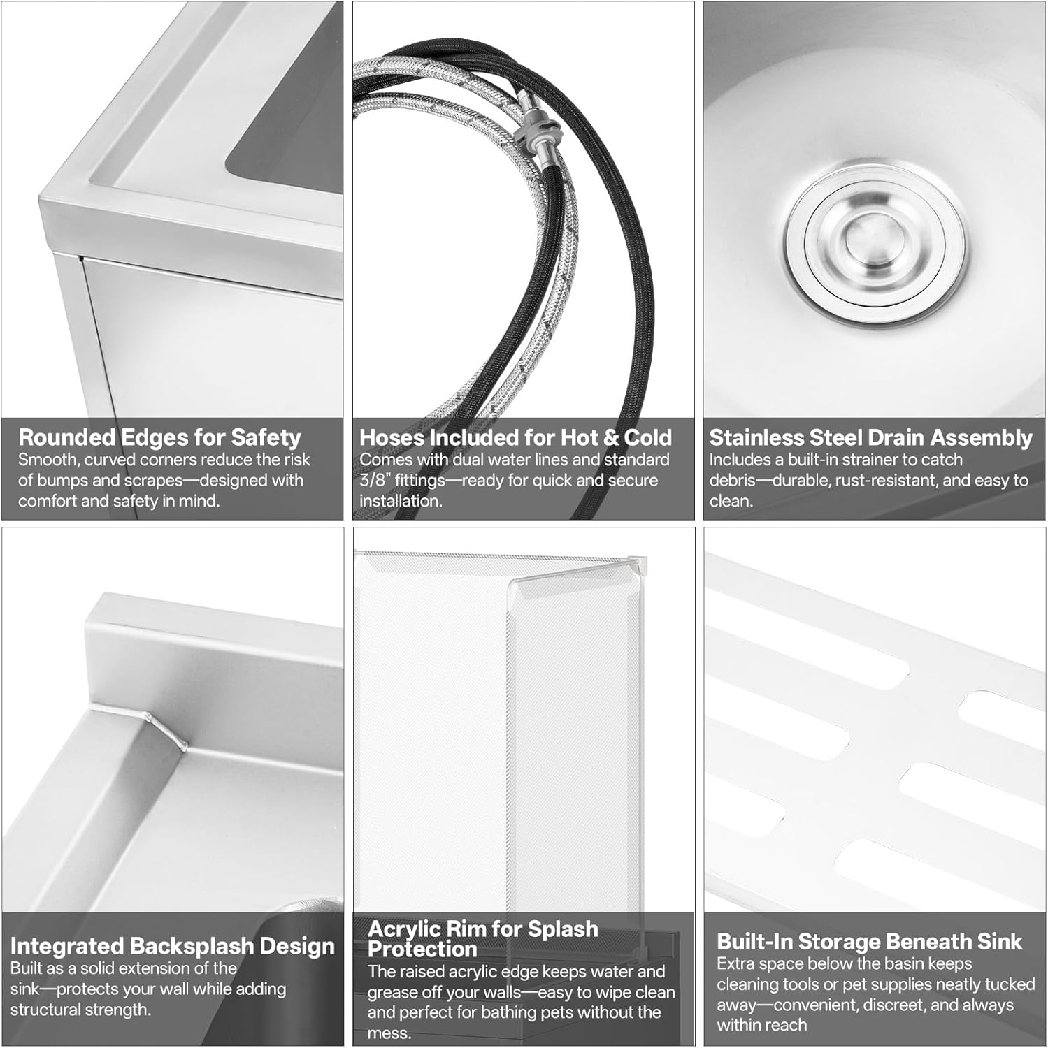 Stainless Steel Freestanding Single Bowl Utility Sink with Backsplash,Extra Deep sink for laundry room, Garage and Commercial Use, 36" x 20" x 53'' with Pull-Out Faucet and Soap Dispenser, NSF