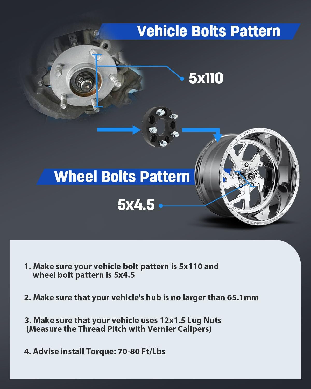 ECCPP 2PCS change bolt pattern from 5x110 to 5x4.5 Conversion Wheel Adapters 1" 5 Lug for Chevrolet Cobalt 2005-2010| for HHR 2006-2011(Only 5x4.5 Wheels)