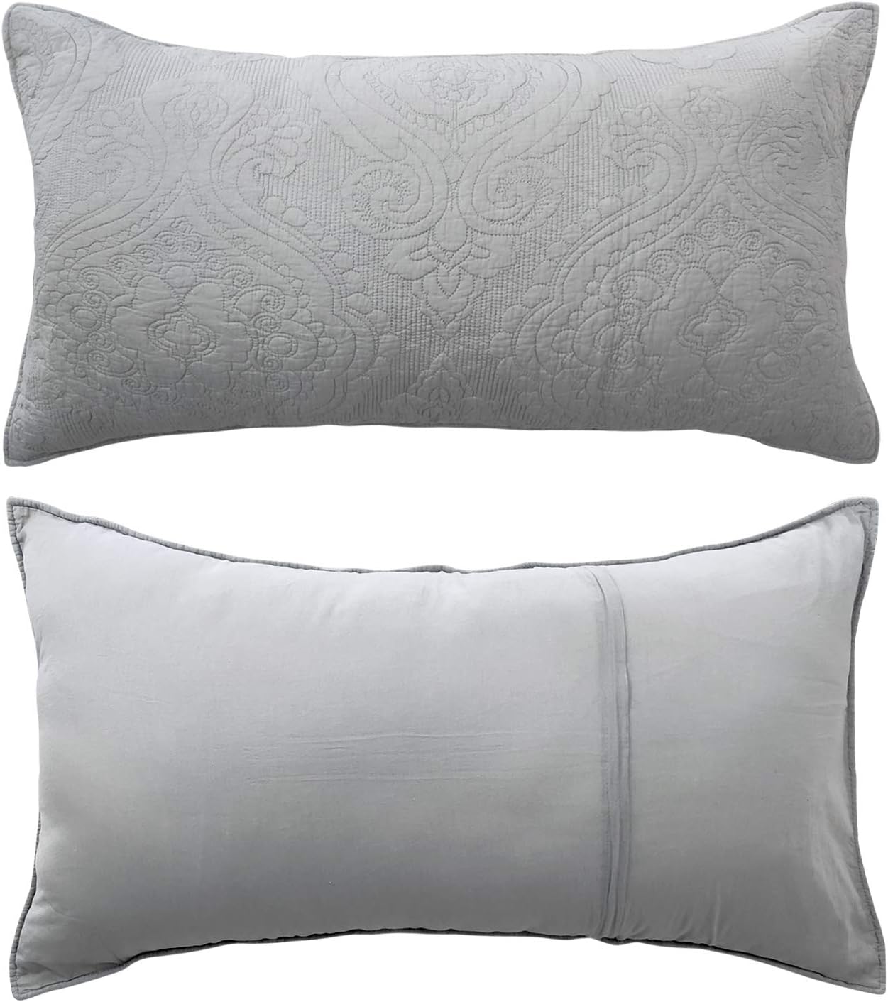 Brandream Embroidered Farmhouse Bedding Grey Damask Quilted Pillow Shams Set of 2 King Size 100% Cotton Pillow Covers