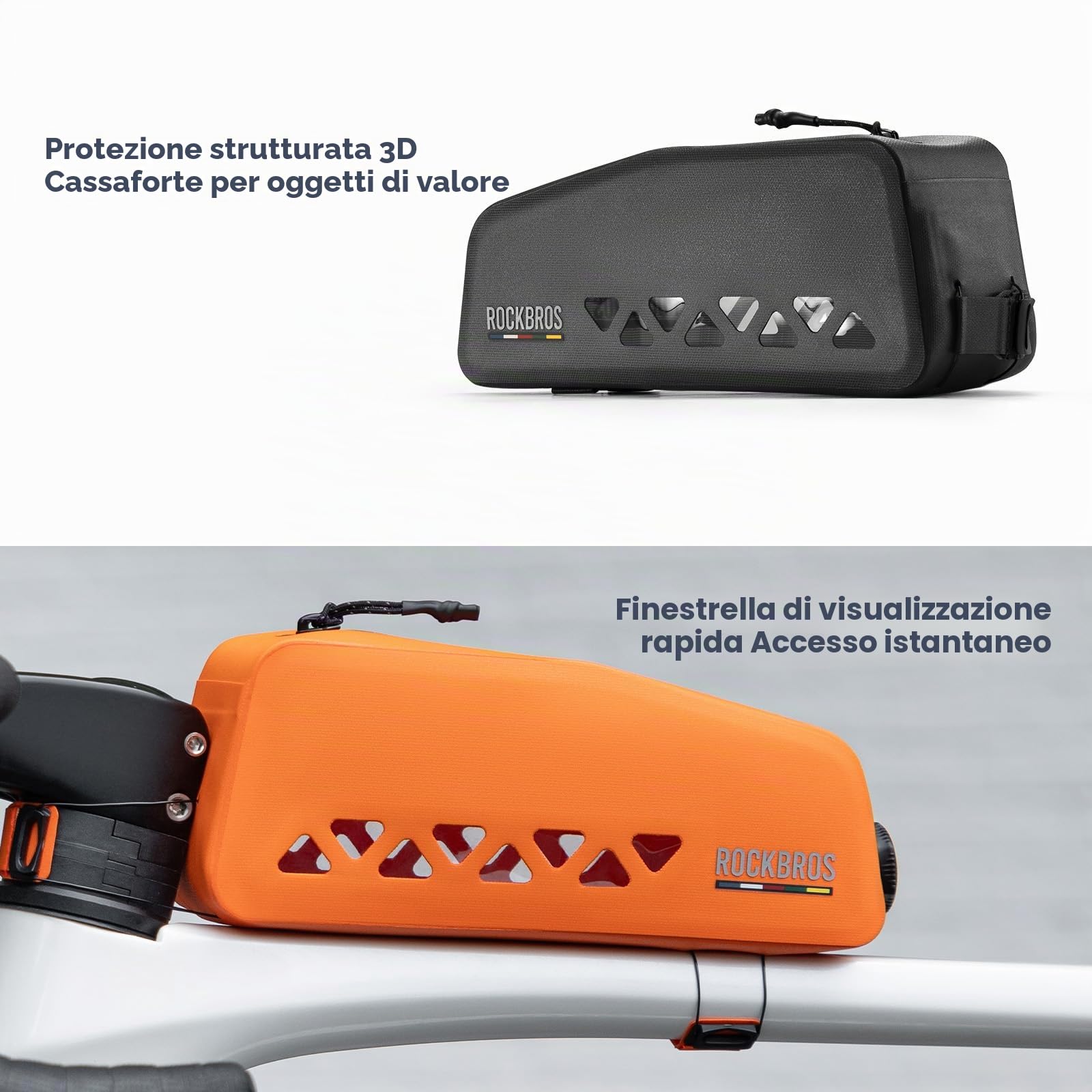 ROCKBROS Road to Sky Borsa Bici Telaio, Borsa Bici 100% Impermeabile, Capacità 1L, Facile Installazione, Accessori per Bici da Corsa, MTB, E-bike