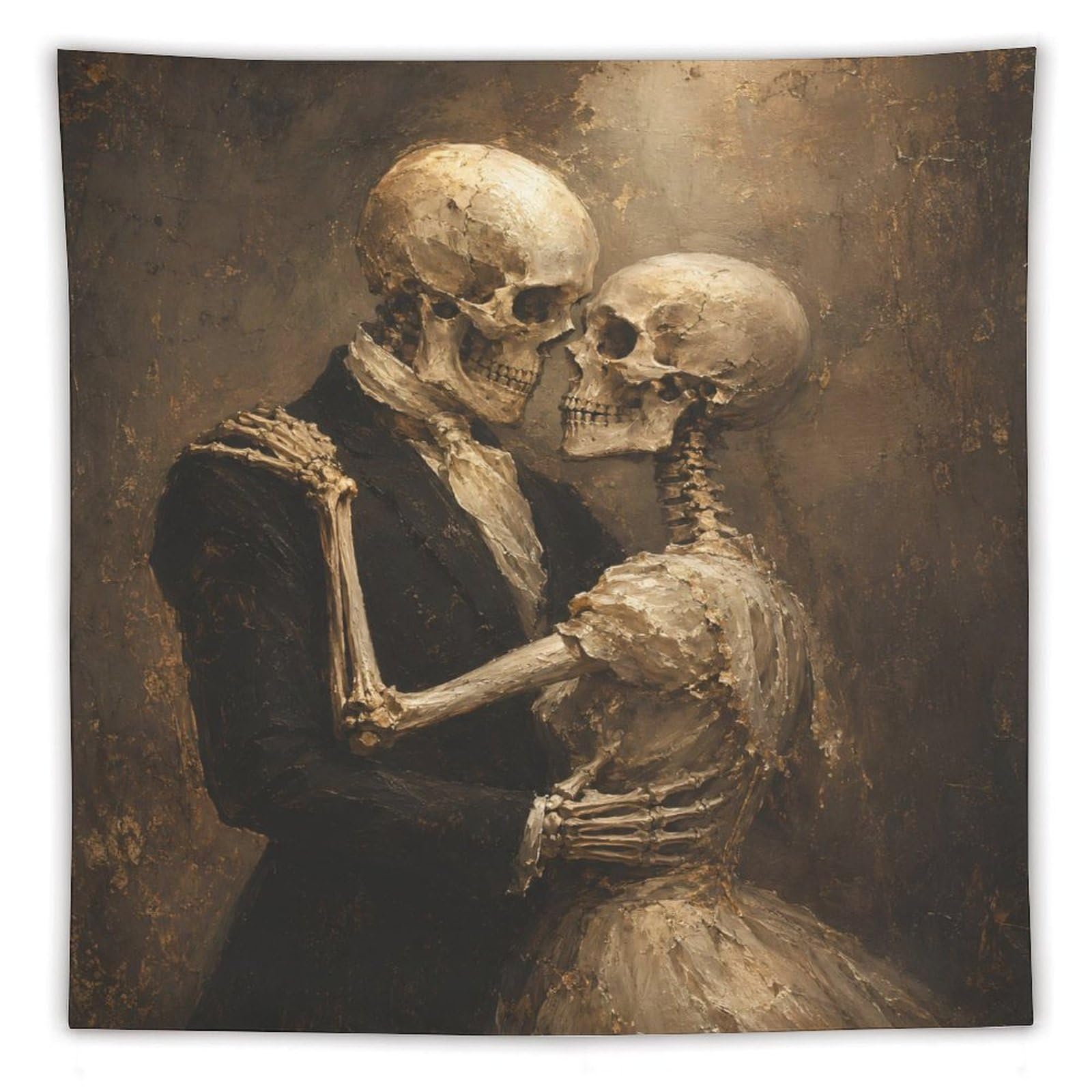 W7C8U2X3 Skeleton Couple Romantic Portrait Wall Tapestry, Moonlit Field