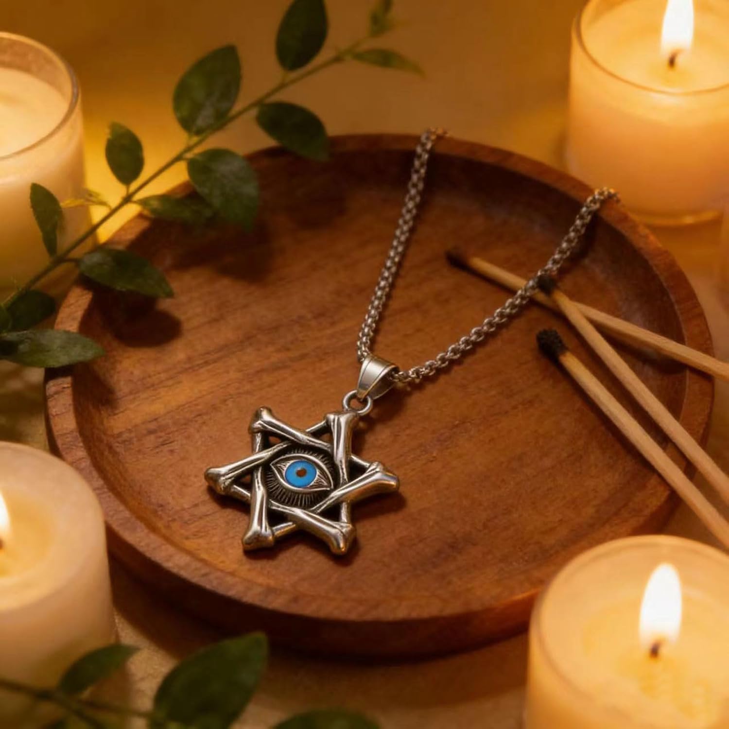 Men's and Women's Solomon Seal Hollow Hexagram Star David Star Pendant Necklace，Eye Of Providence（All-Seeing Eye，Helix Nebula）Pendant Necklace With Blue Resin Beads,316L Stainless Steel, Silver Stainless Steel Square Pearl Chain, Vintage Amulet Jewelry Gift - Image 6