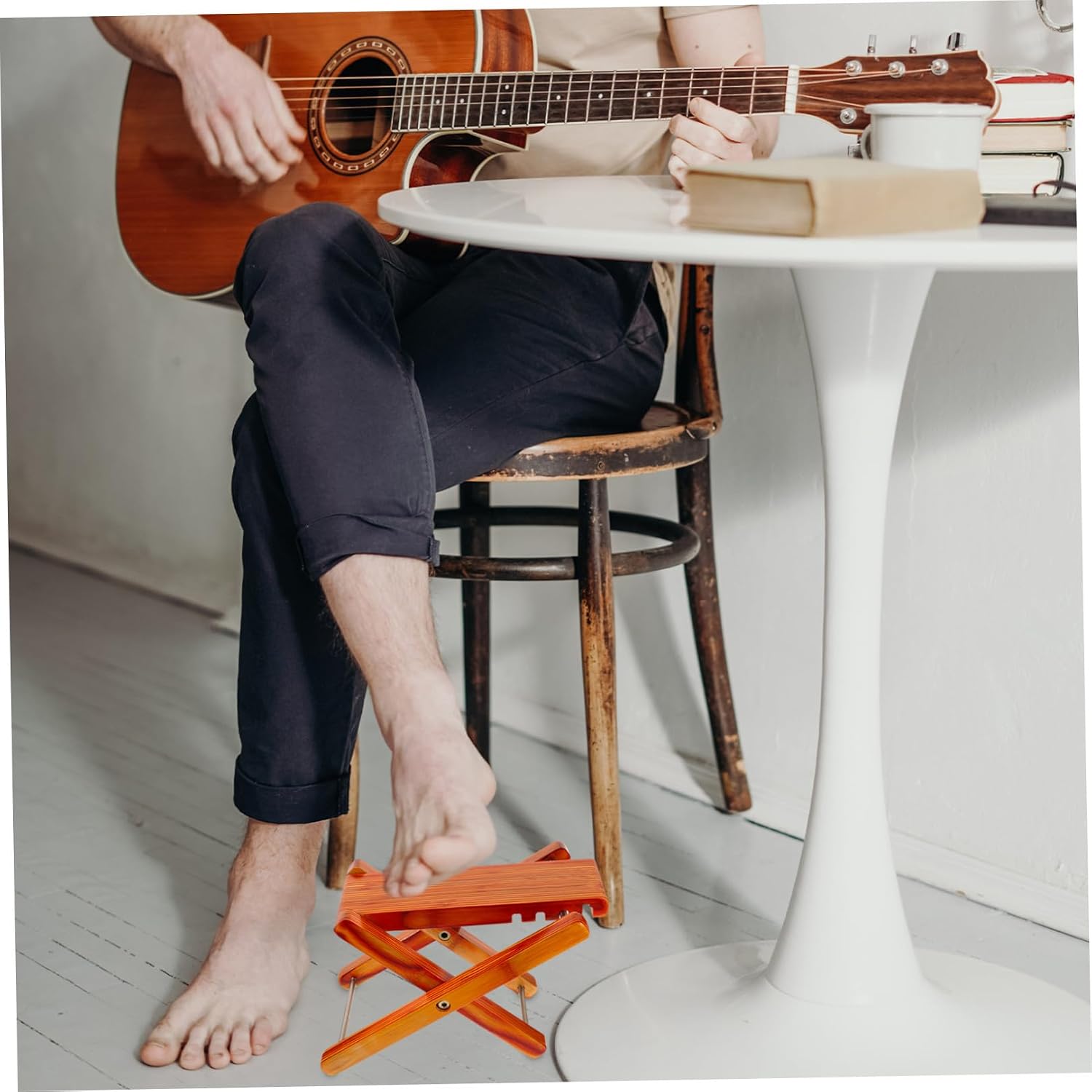 Bamboo Guitar Foot Stool Adjustable 4 Height Pedal for Practice