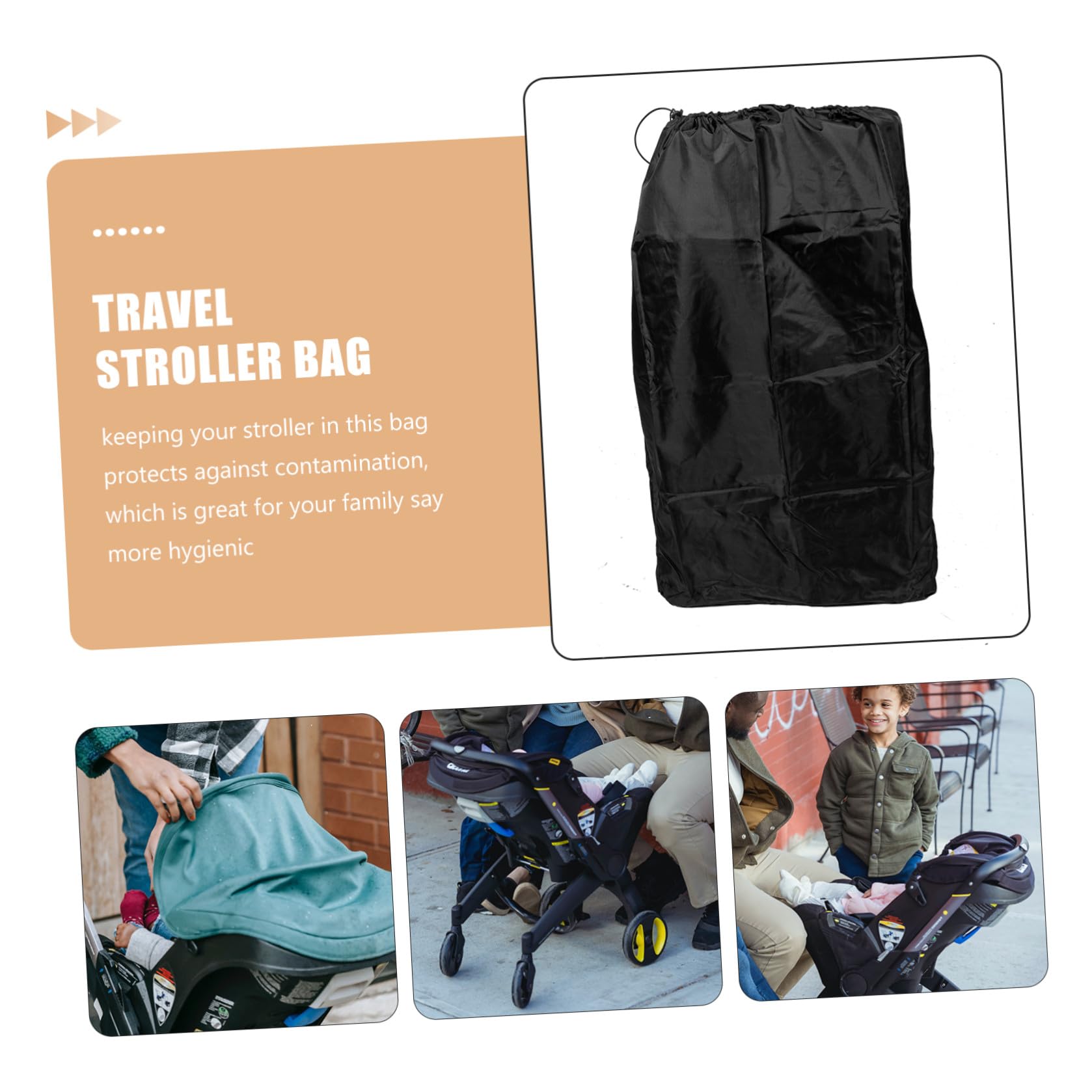Borsa Doppia Tracolla Nero per Passeggino da Viaggio in Nailon Chiusura Cordoncino Bloccabile e Cuciture Rinforzate, per Viaggi in Aereo e Trasferte
