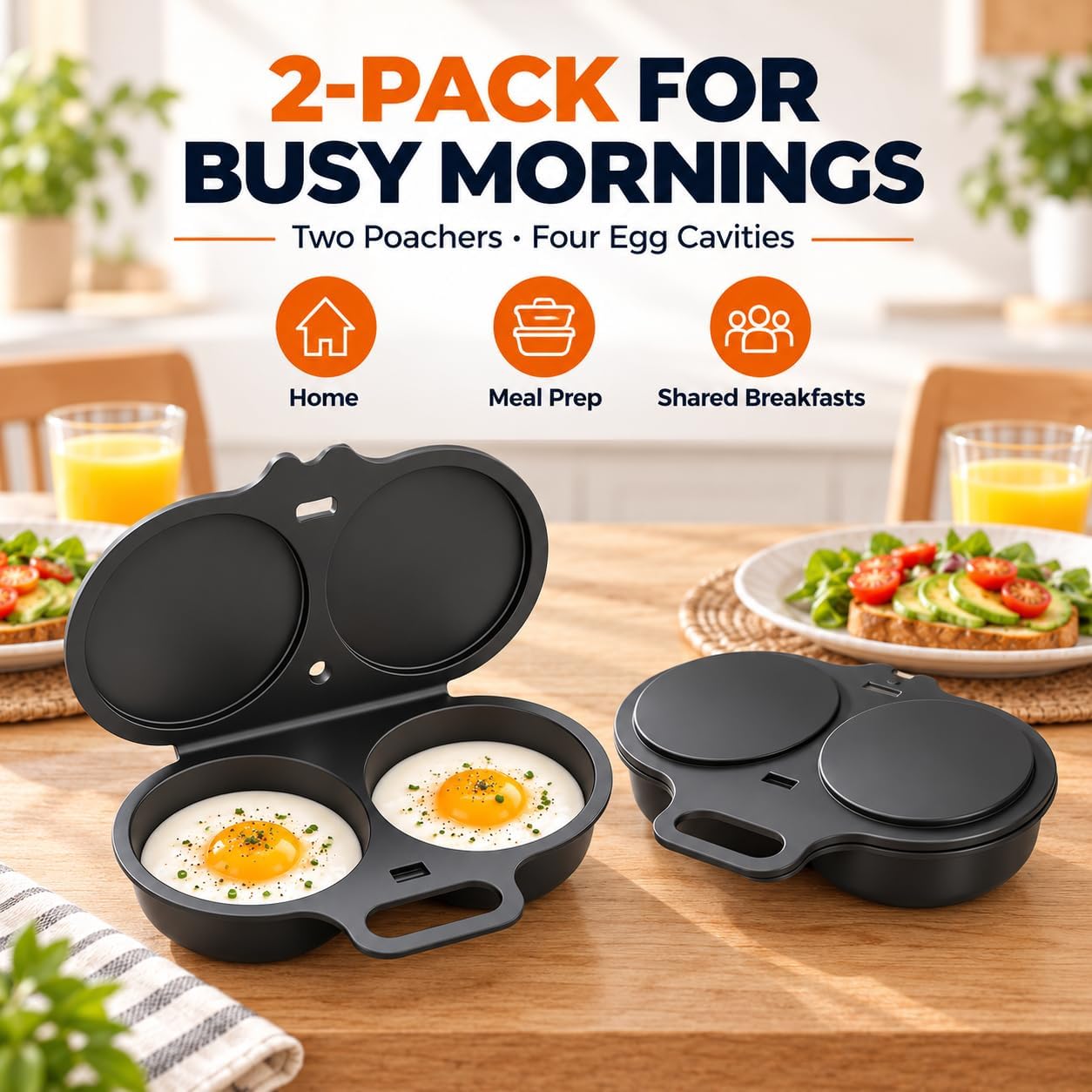 2 Pack Microwave Egg Poacher for 2 Eggs, Dual Cavity Microwave Egg Cooker