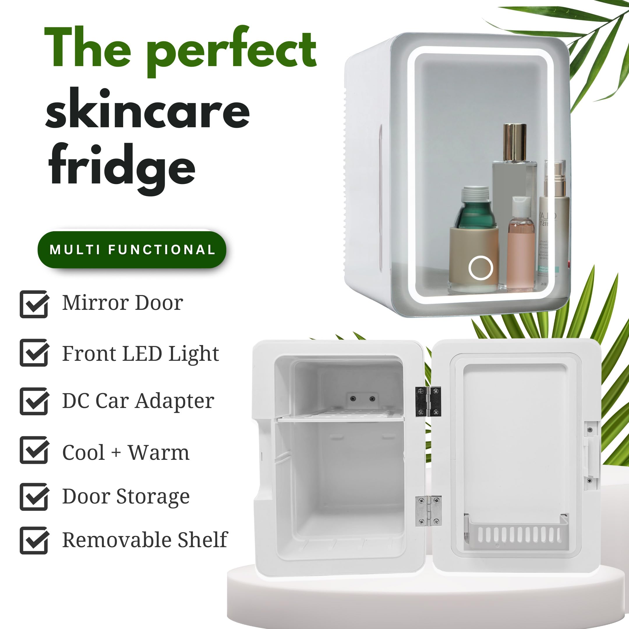 Coldbay Skincare Fridge With Mirror Door, LED Light, Cool And Warm Makeup Vanity Refrigerator For Cosmetic, Drinks, Compact Design For Bedroom Bathroom, Dorm, Ac Cord, Dc Adapter For Car on Fridge.com - View 6
