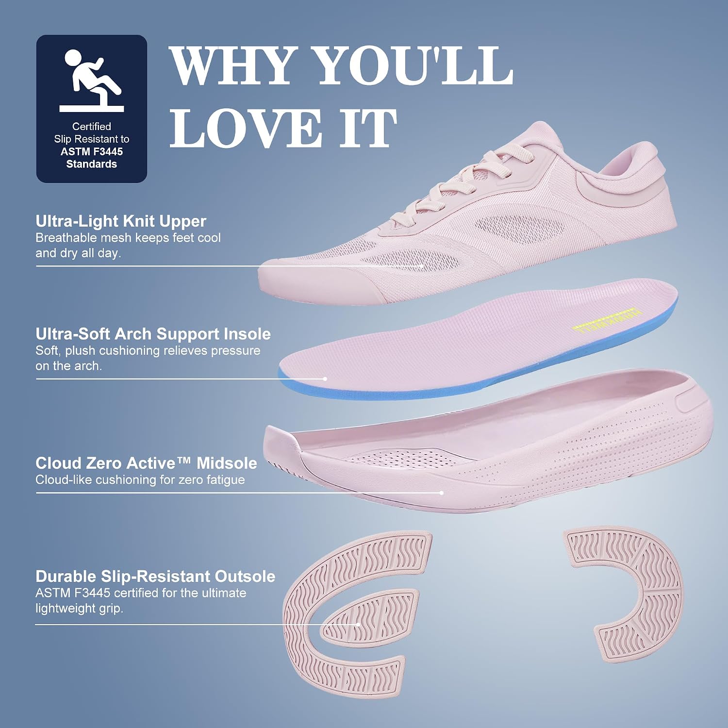 Hawkwell Women's Cloud Zero Active Nursing Shoes Ultra Lightweight Breathable Walking Tennis Running Non Slip Medical Work Sneakers