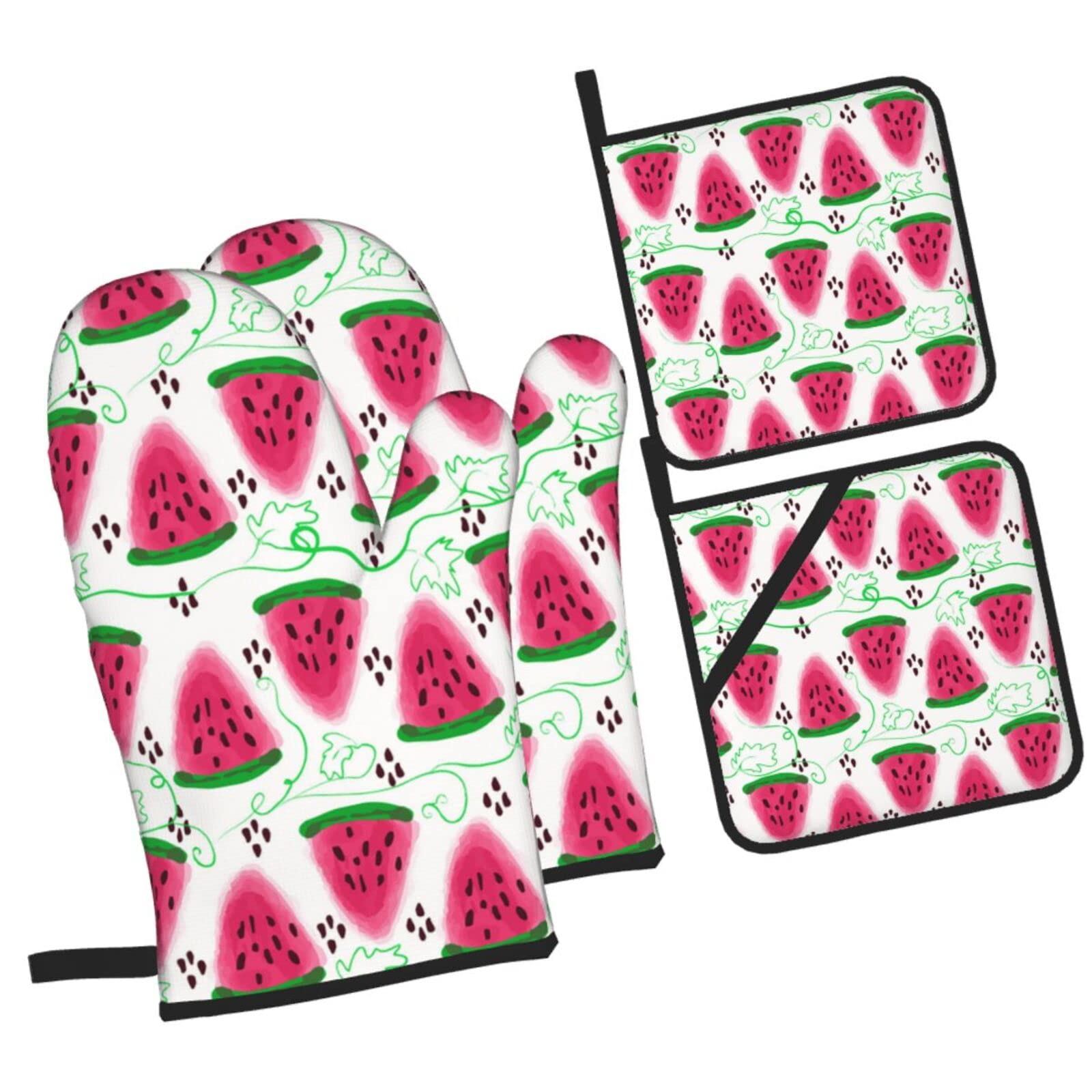 Sweet and Juicy Watermelon Slices Oven Mitts and Pot Holders Sets, Christmas Oven Mitt Kitchen Heat Resistant Non-Slip Pot Holders Set for Cooking Baking BBQ