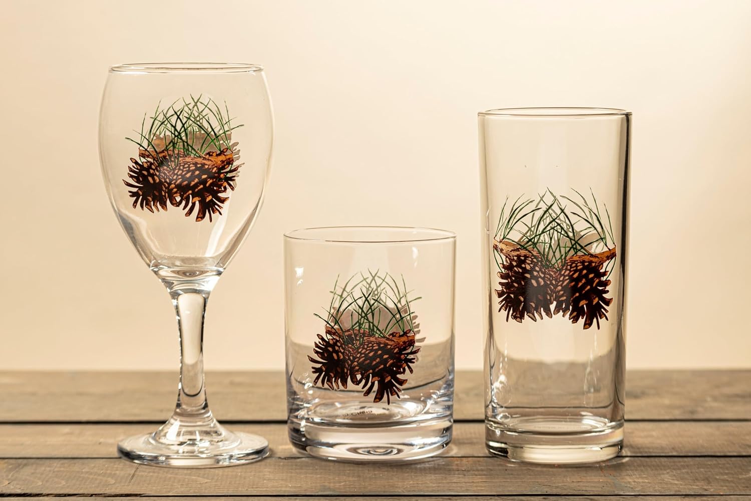 BLACK FOREST DECOR Pinecone and Needles Iced Tea Glasses - Set of 4, Decorative Accent