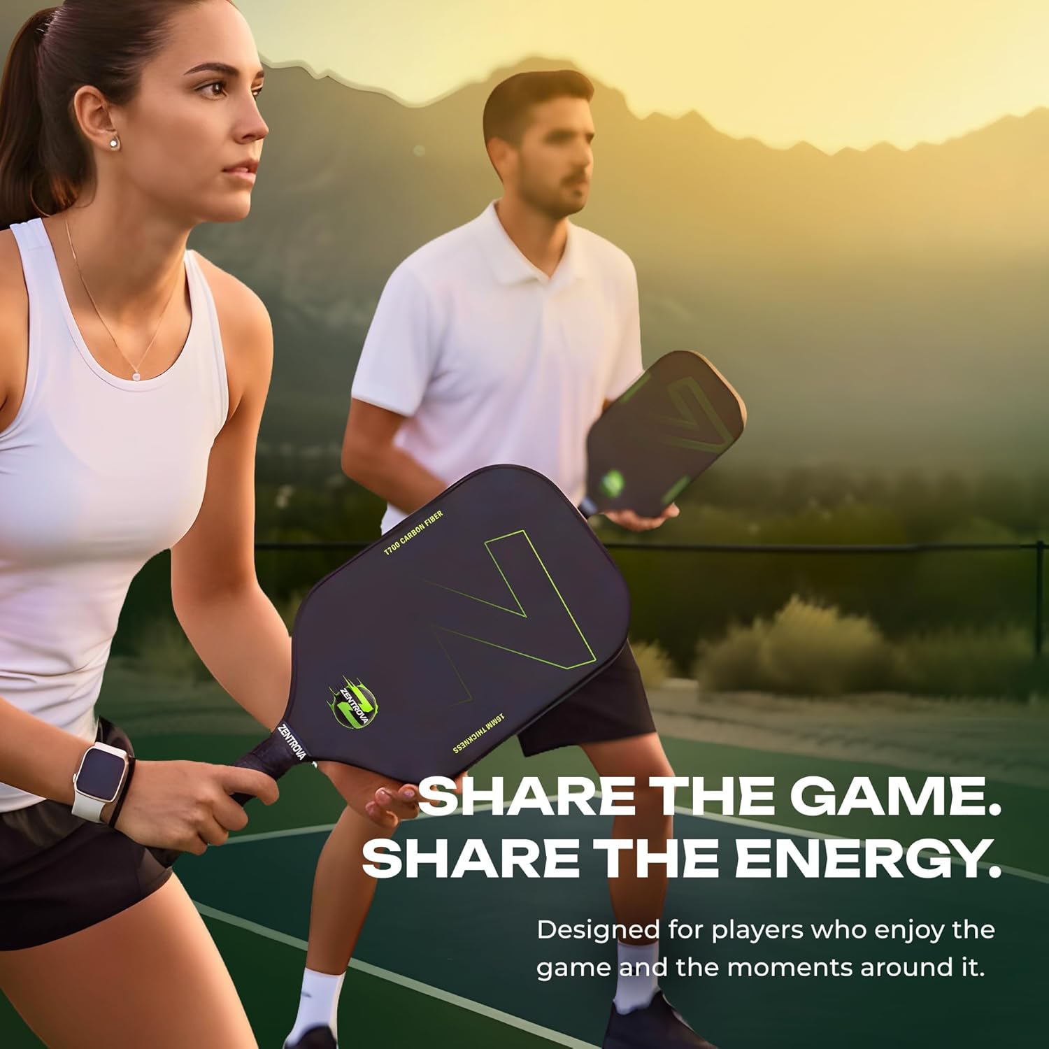 ZENTROVA Carbon Fiber Pickleball Paddle, Lightweight T700 Raw Carbon Surface Pickleball Paddle 16mm Thickness with 2 Pickleballs, Paddle Cover, Wristband, Grip Tape & Carrying Case - for Men & Women