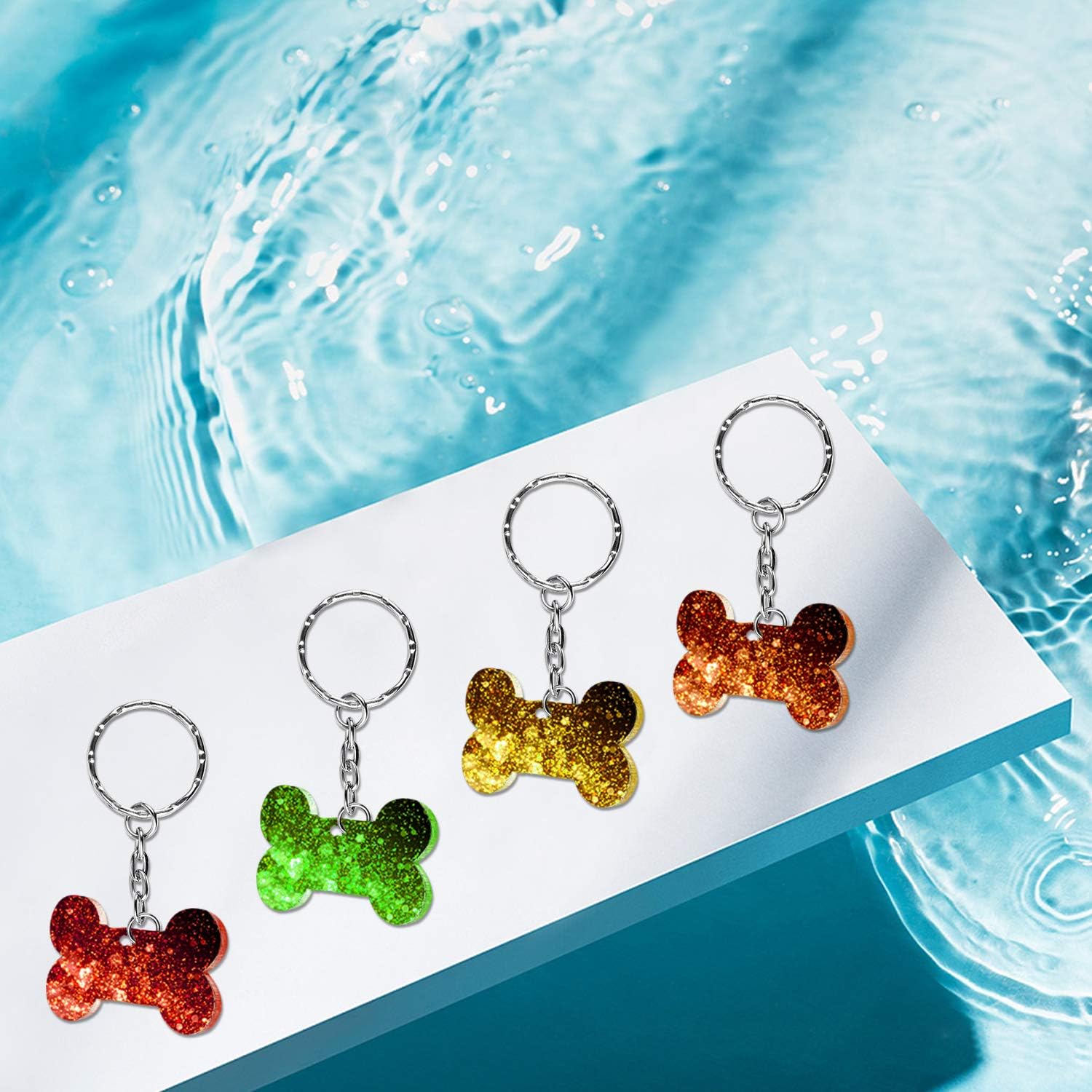 2Pcs Silicone Dog Bone Shape Mold Dog Tag Keychain Molds with 4Pcs Key Rings for DIY Handmade