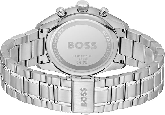 BOSS Chronograph Quartz Watch with Calendar for Men Grand Prix 44 Collection with Stainless Steel Bracelet or Leather Strap