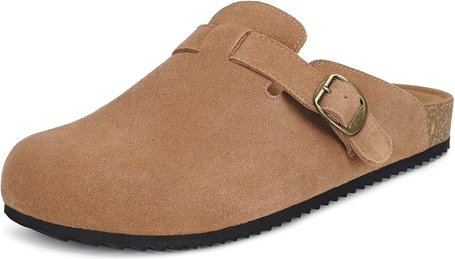 Womens Suede Clogs Mens Genuine Leather Mules Cork Footbed Sandals with Arch Support