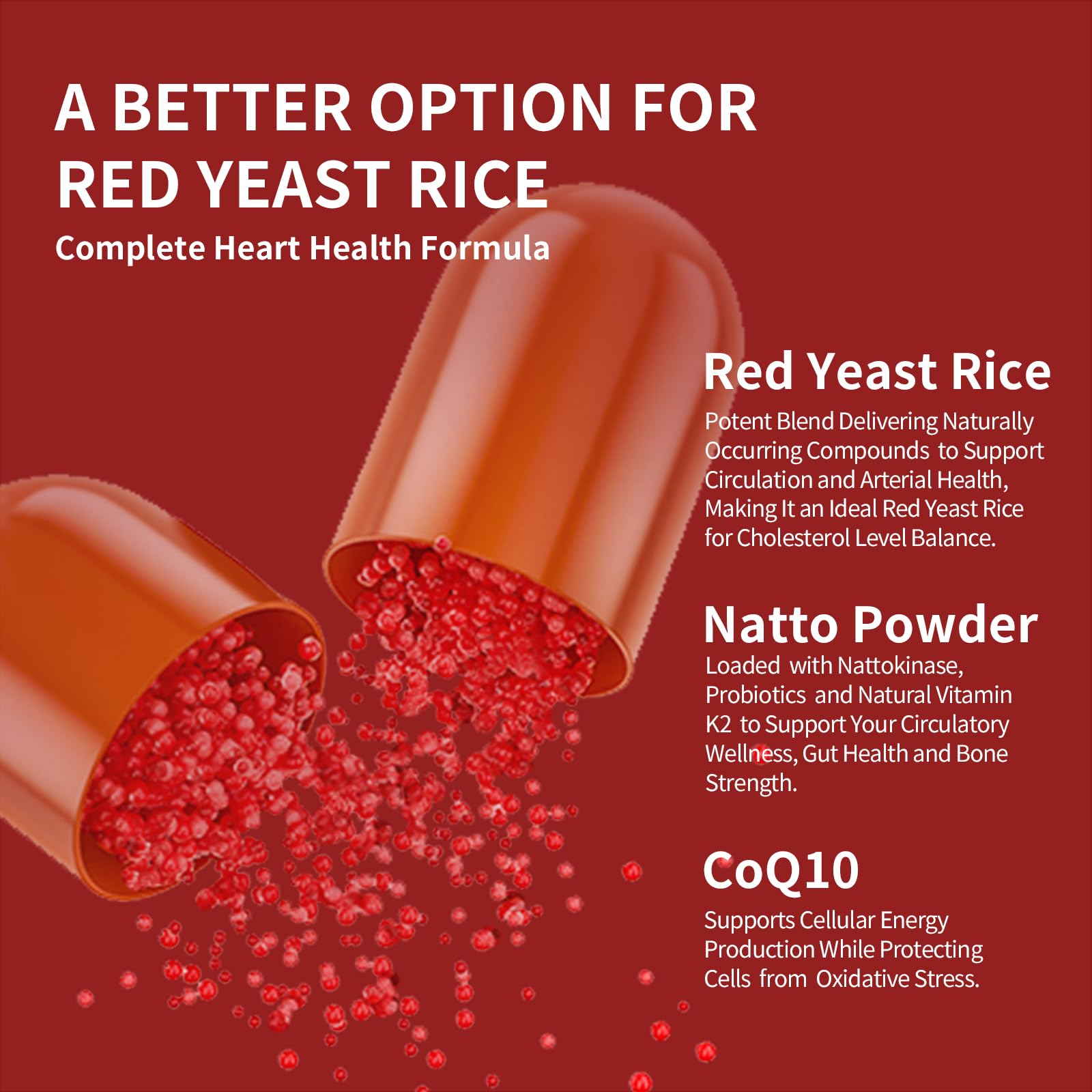 Red Yeast Rice with CoQ10 Supplement Supports Heart Health & Maintains Healthy Cholesterol Levels for Men and Women, Natural & Gluten-Free (60 Count) — Amazon image 2
