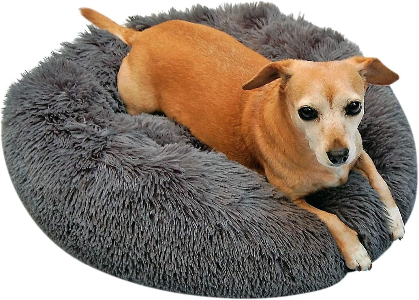 Donut Dog Bed Cat Bed, Waterproof Bottom, Non-Slip & Super Soft Pet Bed, Cuddler Round Cat and Dog Bed (24", Grey)