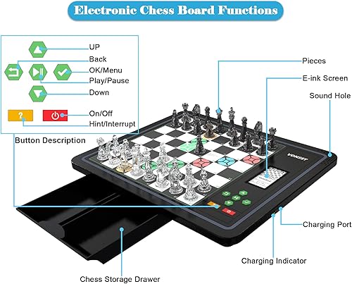 Miniatura 8 de Tablero de ajedrez electrónico L6 con luces LED, juego de ajedrez para computadora con pantalla de posición de pieza, juego de computadora de