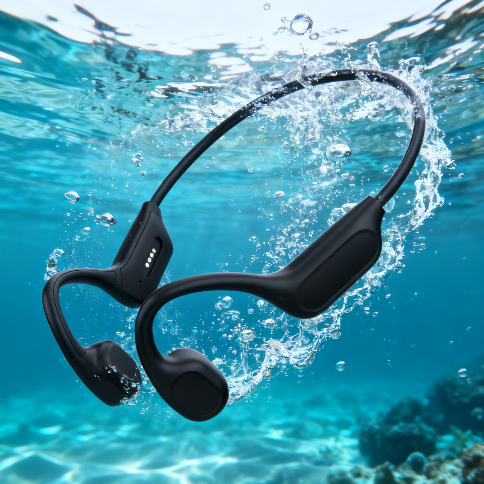 Casque de natation à conduction osseuse Bluetooth V6.0 IP68 MP3 32 Go Noir