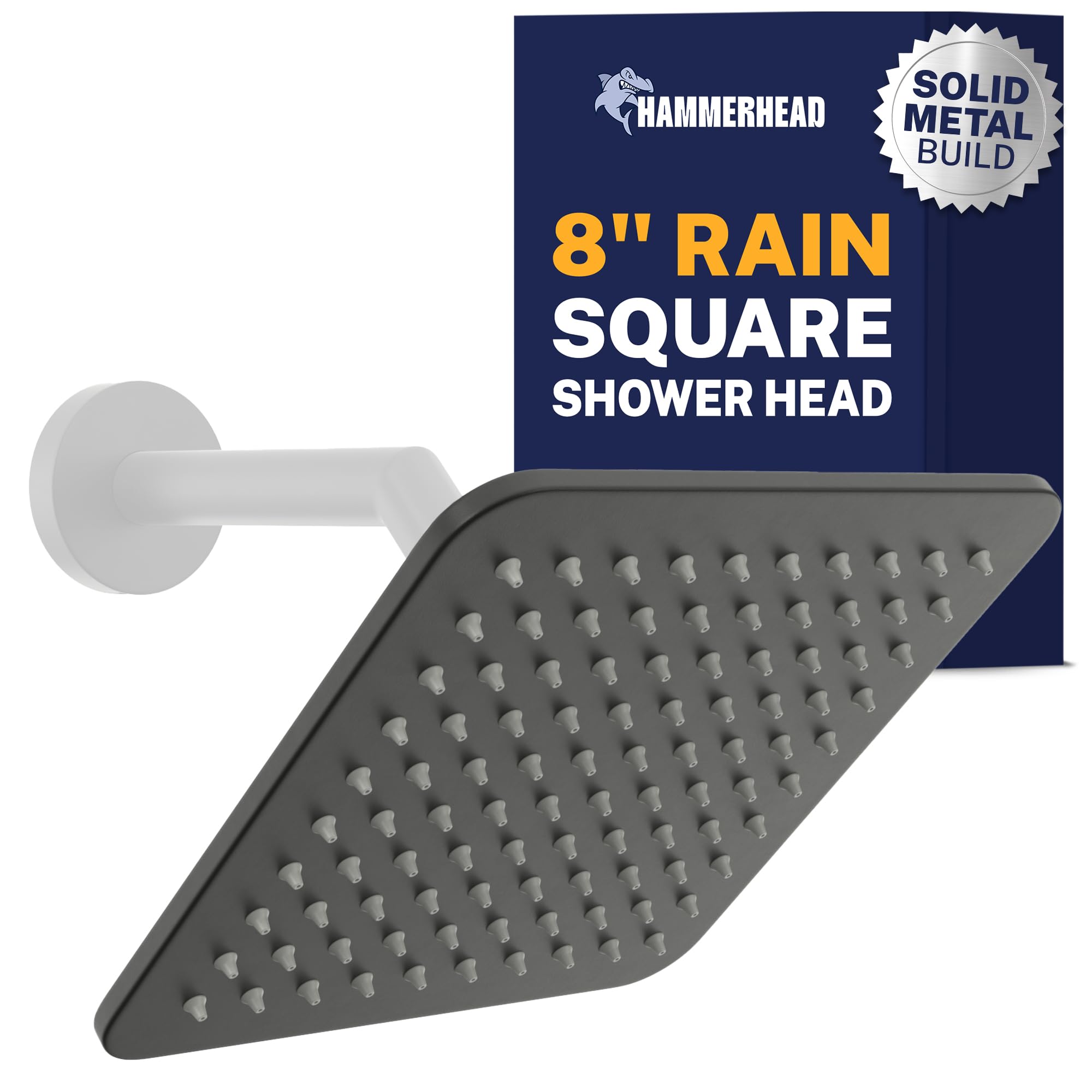 HammerHead Showers 8" Square Metal Rainfall Shower Head High Flow Optimized for Pressure Matte Black 2.5GPM