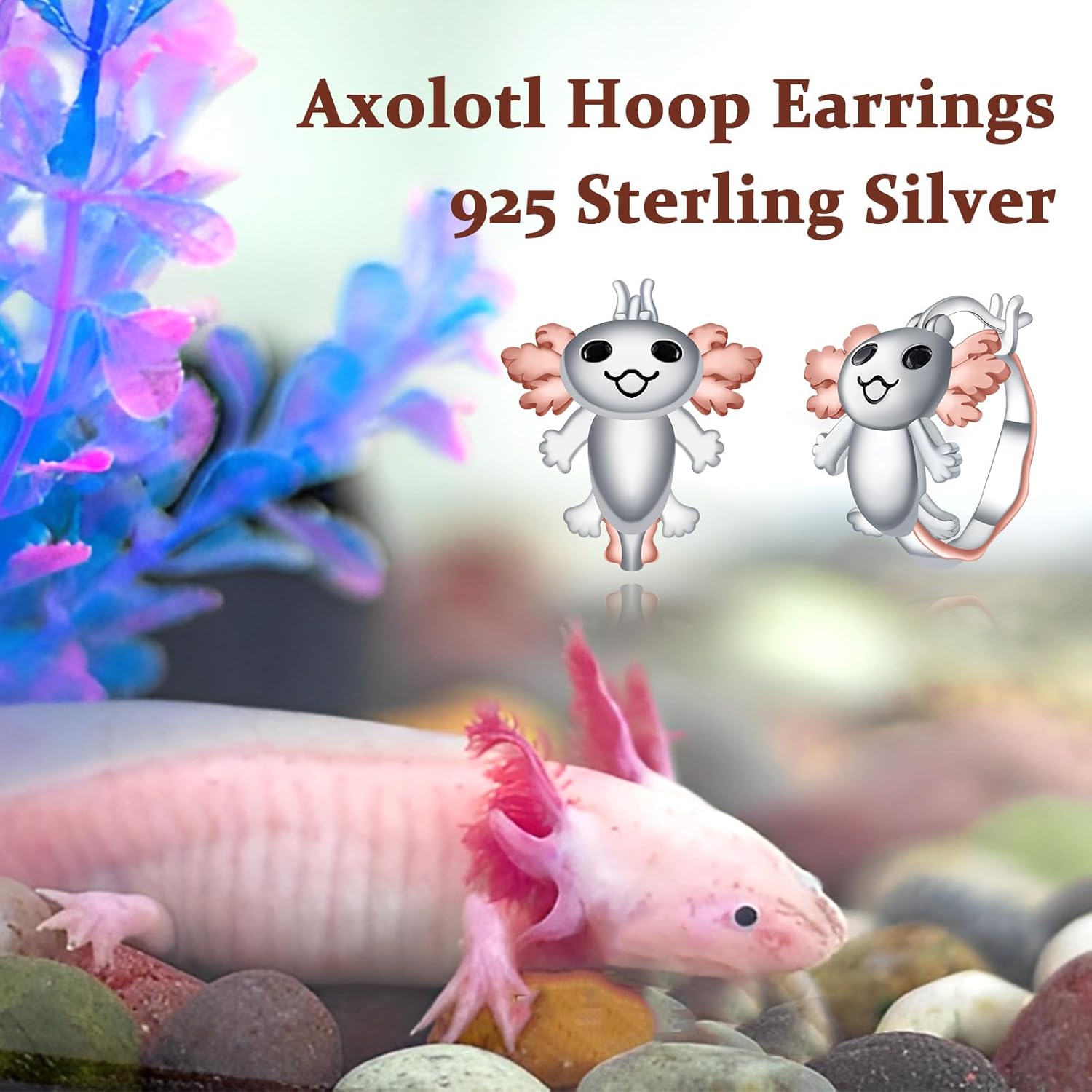 Axolotl Hoop Earrings for Women - 925 Sterling Silver Animal Cute Axolotl Statement Jewelry Gifts for Men Christmas Easter Thanksgiving Day - Image 3