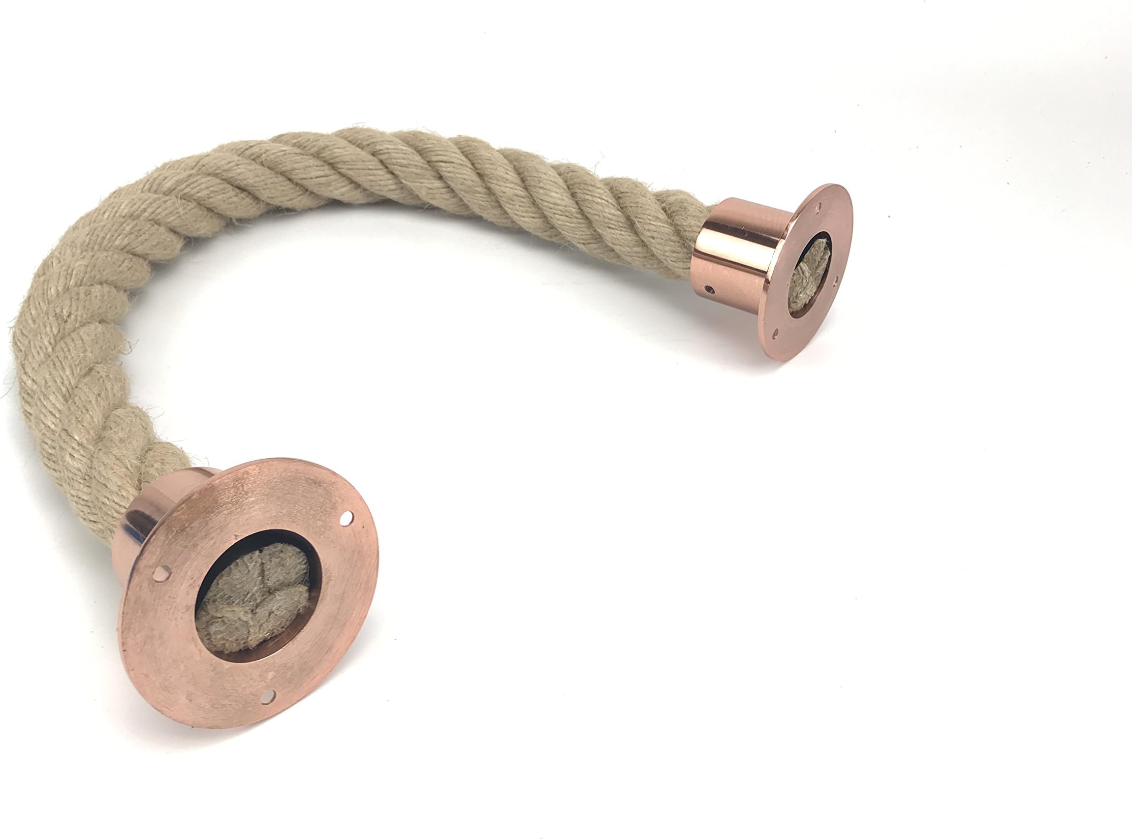 RopeServices UK 32mm Natural Barrier Rope x 1 Metre Length C/W Copper Bronze Cup Ends Attached